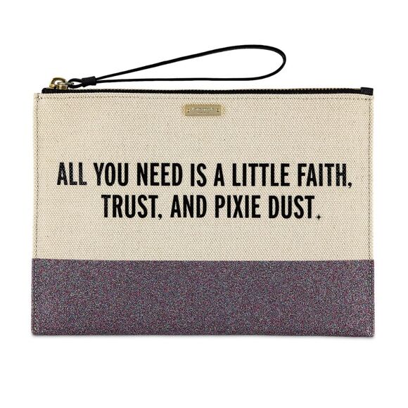 NWT KATE SPADE x DISNEY CLUTCH WRISTLET PINK GLITTER Faith Trust Pixie Dust - Picture 1 of 3